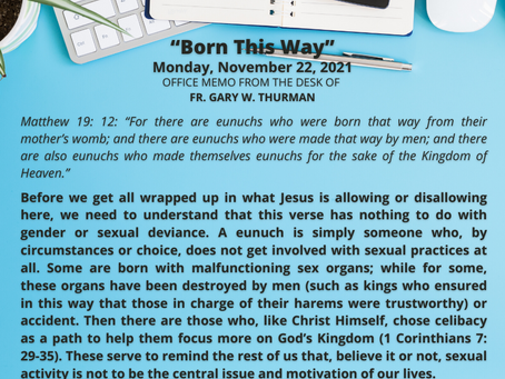 Monday, November 22, 2021: "Born This Way"