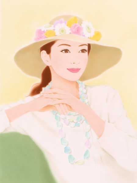 美しい女性イラスト「spring」です。優しく柔らかな色彩でパステル風なイラストを描いています。おしゃれ,エレガント,きれい,やさしい,美人