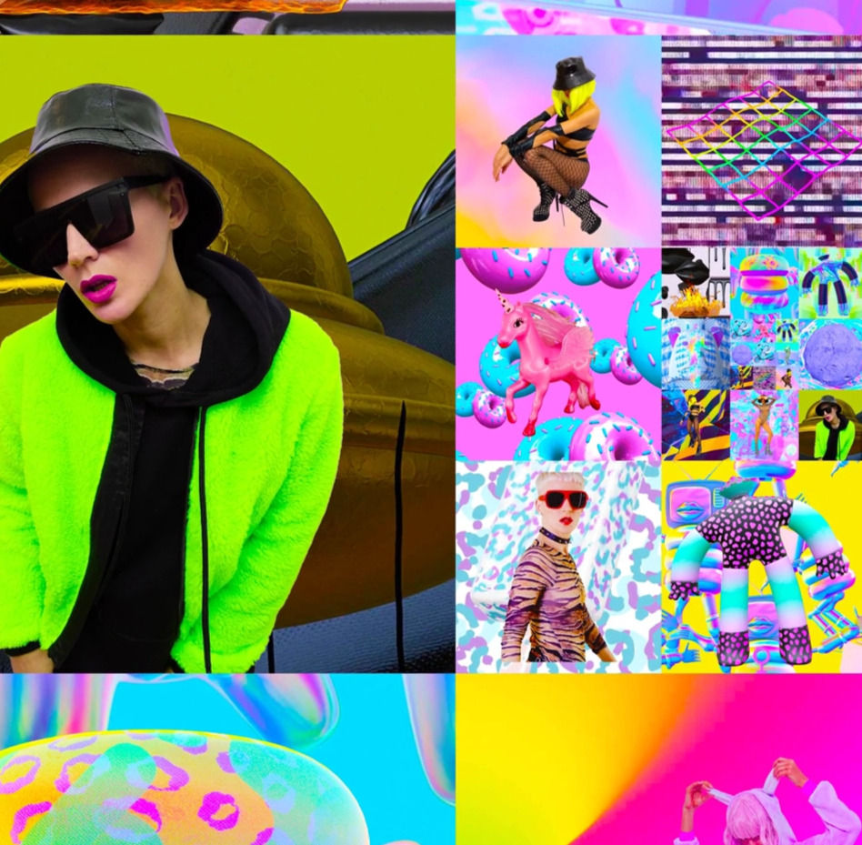 Stylish person with hat and sunglasses, colorful fashion designs and Usb Music Videos.