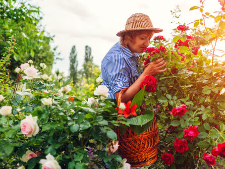 a woman in a flower garden