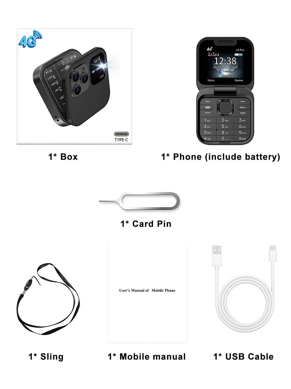 Thumbnail: SERVO i16 PRO 4G LTE Mini Flip Mobile Phone Dual SIM Standby Call Recording Spee