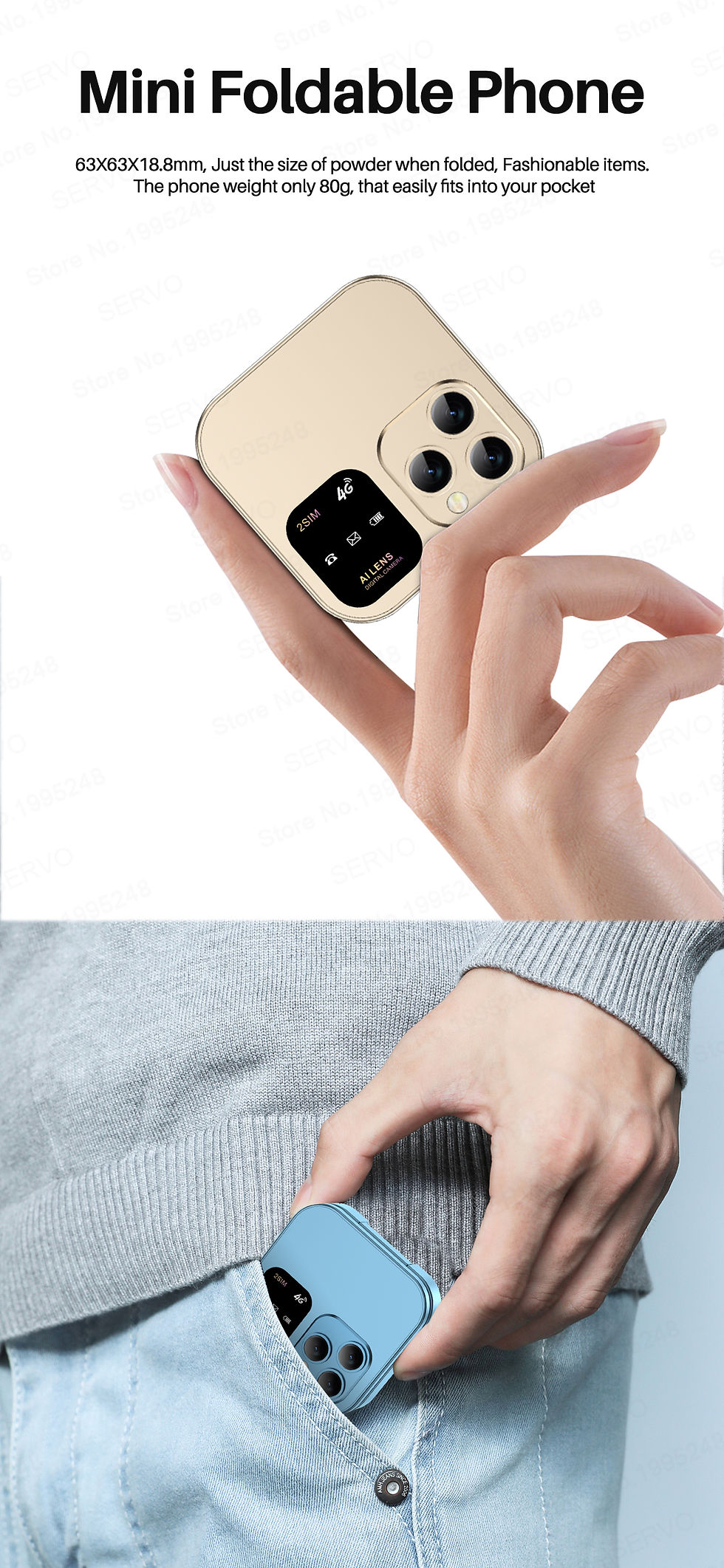 Thumbnail: SERVO i16 PRO 4G LTE Mini Flip Mobile Phone Dual SIM Standby Call Recording Spee