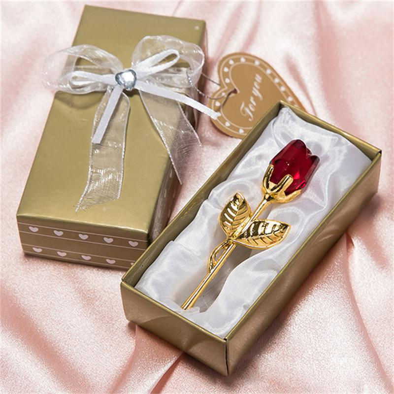 Thumbnail: 6 Colors Crystal Glass Rose Flower Figurines Craft Valentine's Day Favors X'mas 
