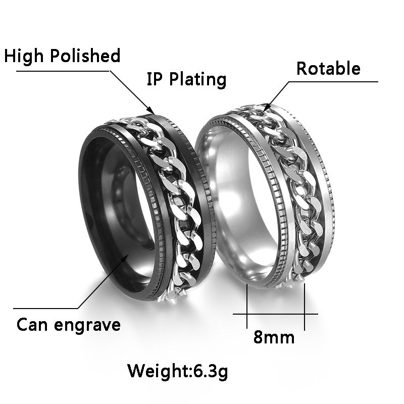 Thumbnail: Cool Stainless Steel Rotatable Men Ring High Quality Spinner Chain Punk Women Je