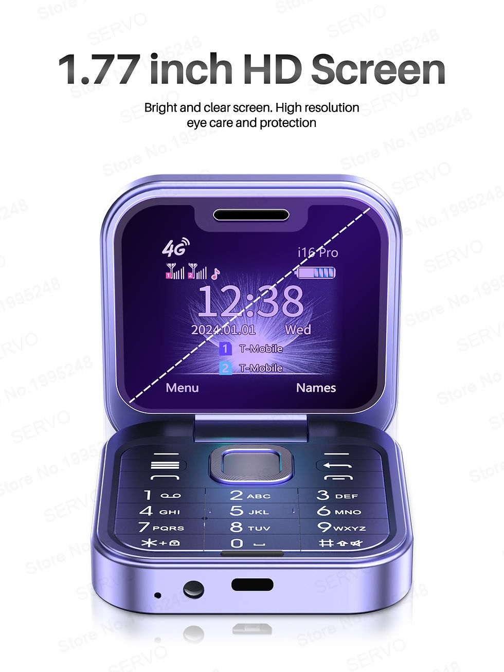 Thumbnail: SERVO i16 PRO 4G LTE Mini Flip Mobile Phone Dual SIM Standby Call Recording Spee