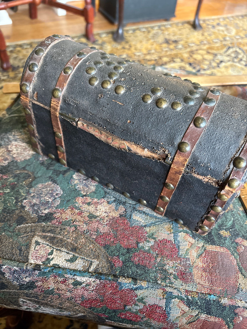 Thumbnail: 17th early 18th century dome top small decorated document box with initials 