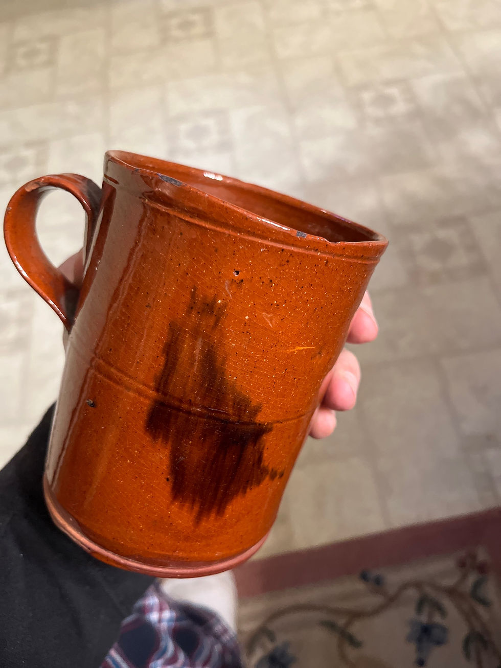 Thumbnail: American red-ware 5 1/4 inch tall tavern mug with slip early 19th century 