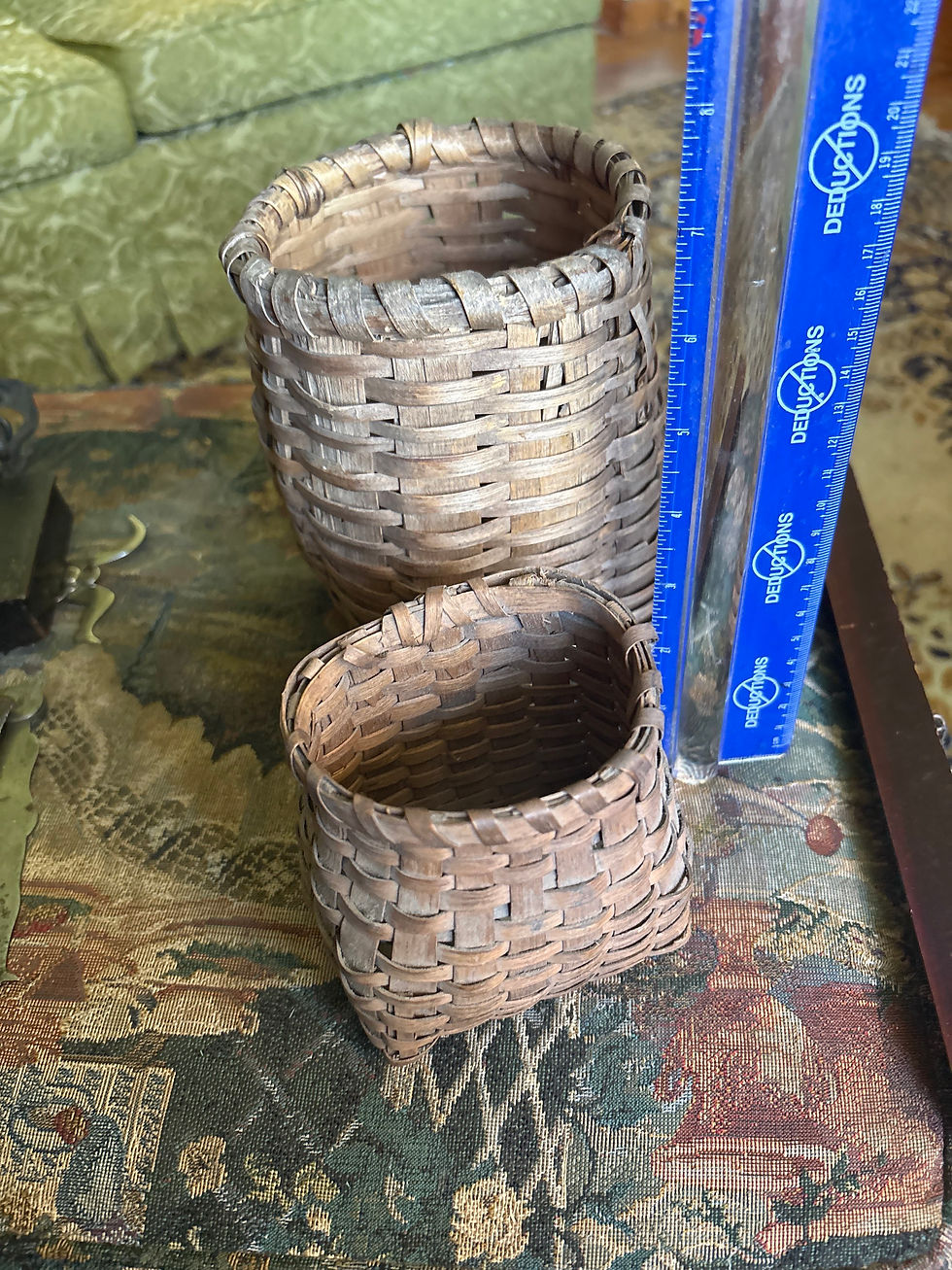 Thumbnail: Two 19th century miniature salesman sample splint pack baskets 6 & 4 inch 