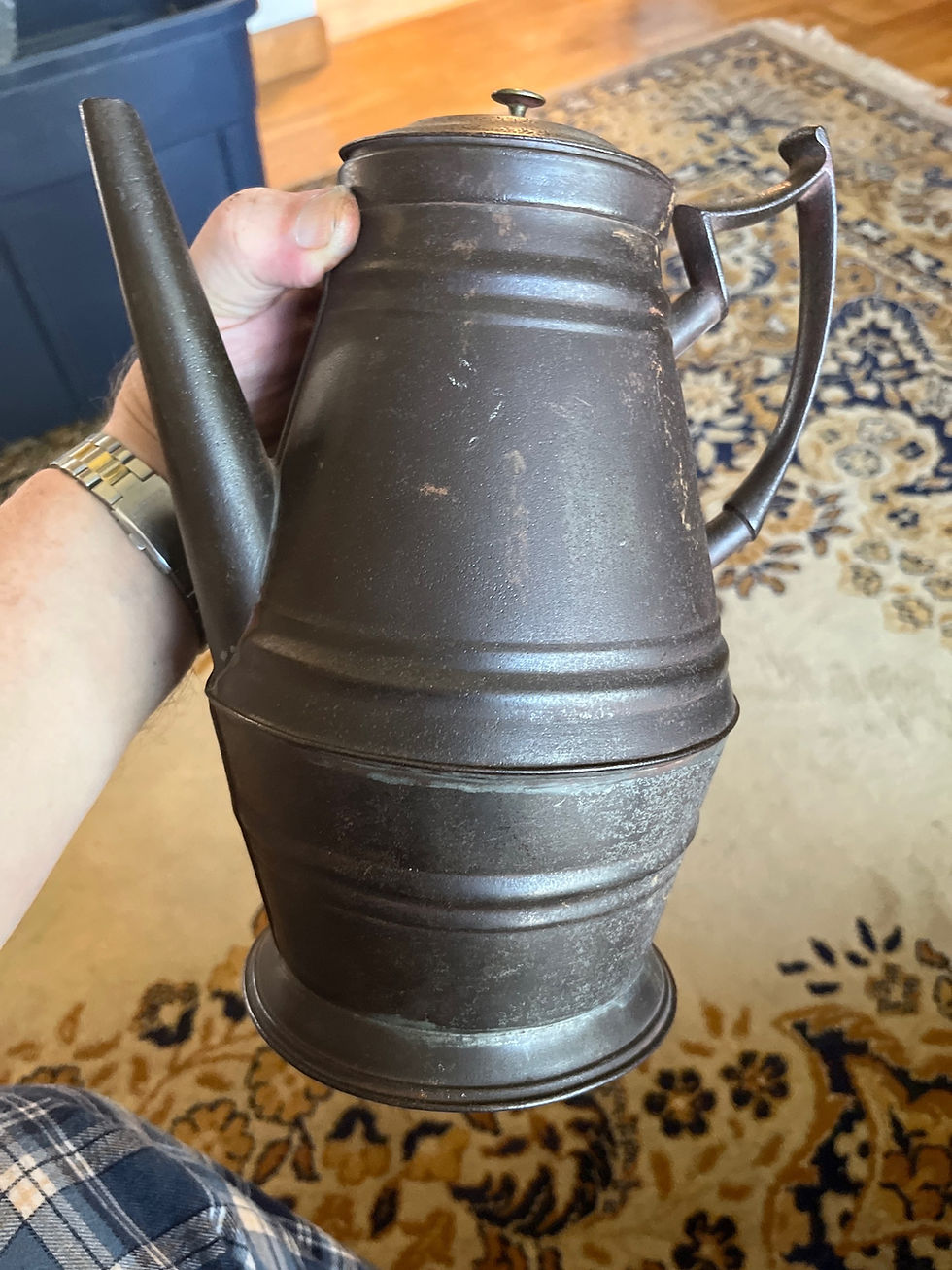 Thumbnail: Super 18th century heavy tin american gooseneck coffee pot 