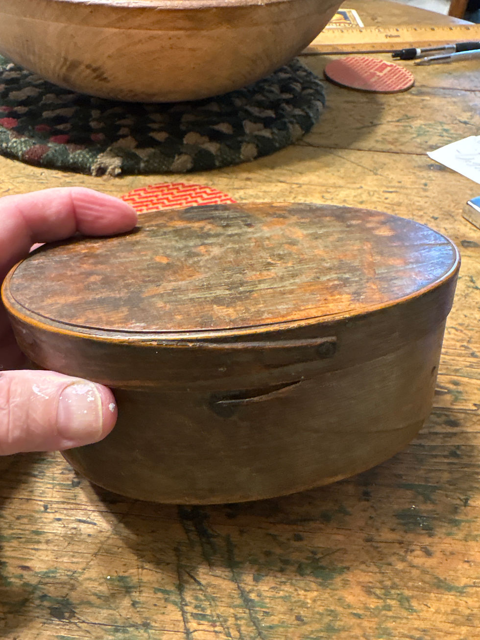 Thumbnail: 18th early 19th century painted dark green oval fingered pantry box super surfac