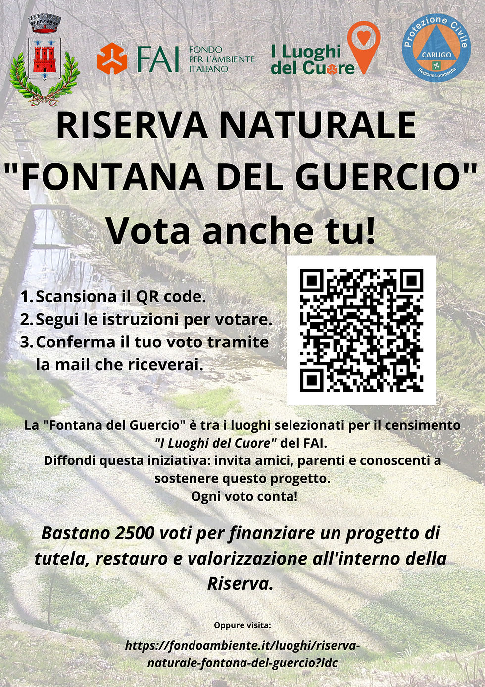 La Fontana del Guercio ha raggiunto 2674 firme, posizionandosi al 205° posto in Italia, utile per partecipare ad un bando di finanziamento di un progetto di valorizzazione della  Riserva.