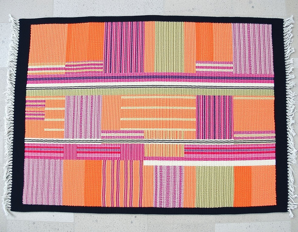 handmade multicolor striped rug with modern patchwork block design