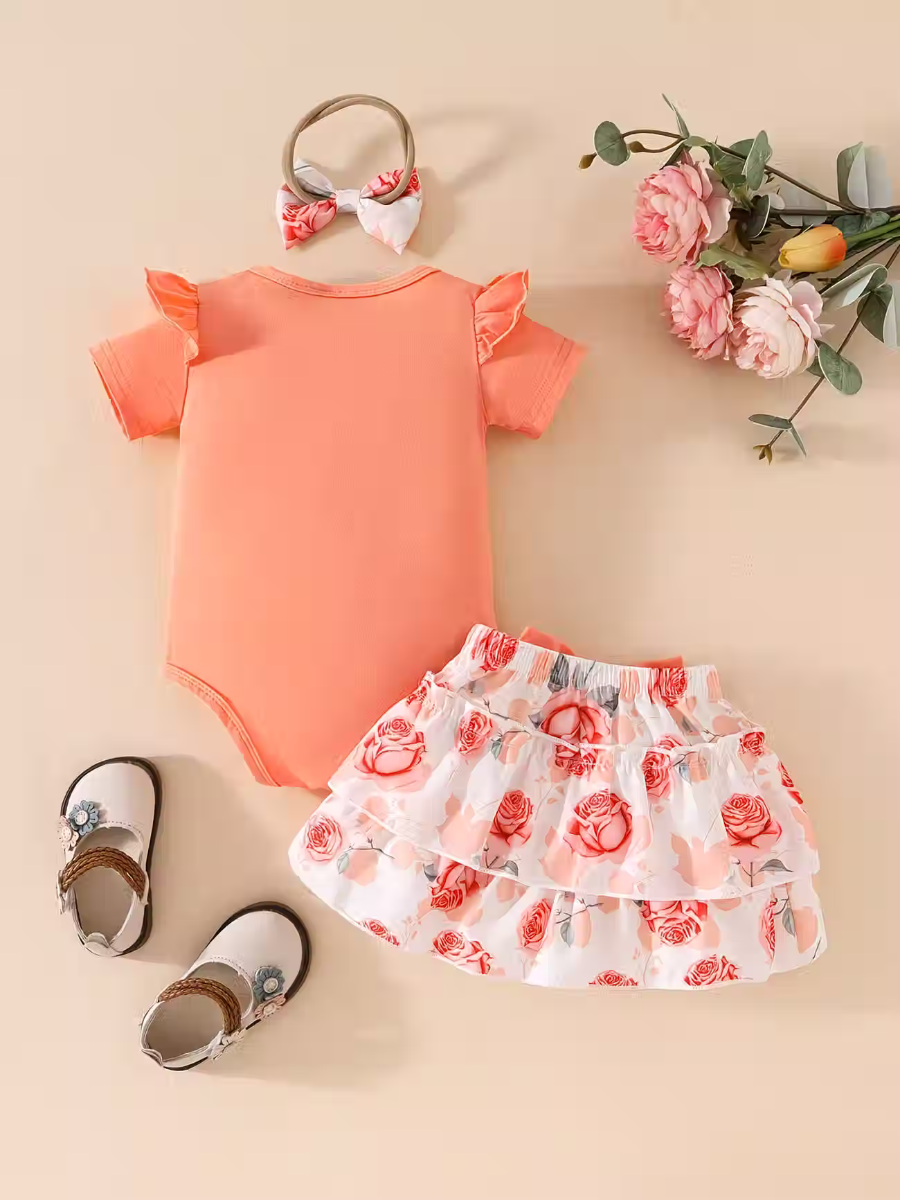 3PCS Baby Girl Floral Romper & Skirt Set