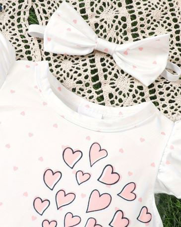 Thumbnail: Baby Girl Cartoon Elephant & Heart Print Bodysuit with Headband – Summer Romper