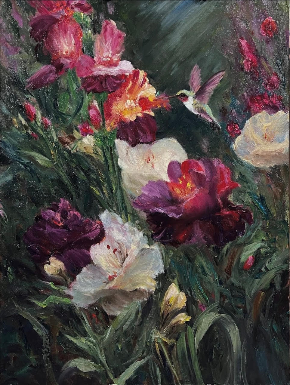 Oil Painting | Original Art | 24x18 | Hummingbirds | Everlasting