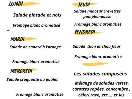 Menu de la semaine du 30 au 4 avril 2026 - les salades 