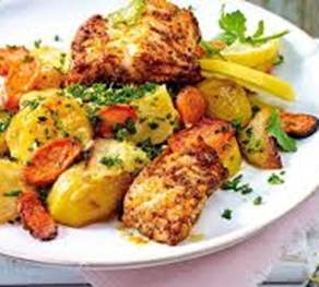 Filet de poisson et légumes rôtis