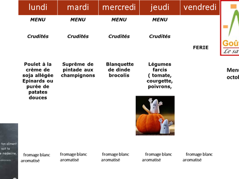 Menu de la semaine du 28 au 31 octobre 2024