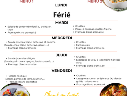 Menu semaine du 9 au 13 juin 2025