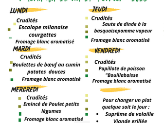 Le menu de la semaine du 23 au 27 Février