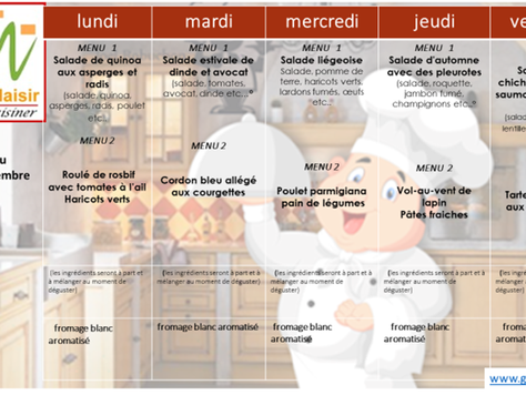 Le menu pour la semaine du 9 au 13 septembre 2024