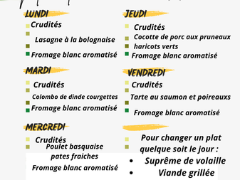 le menu pour la semaine du 17 au 21 novembre 2025