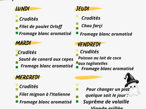 Menu pour la semaine du 3 au 7 novembre 2025