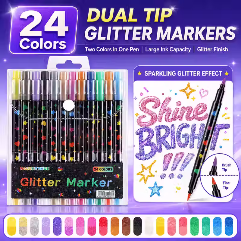 24-Color Professional Dual-Ended Glitter Markes