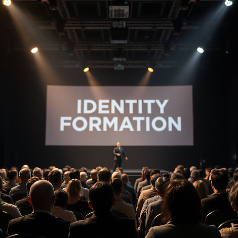 Picture of a Identity formation conference - medium dark atmosphere with lights - stage ba