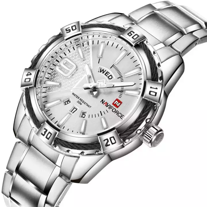 Naviforce Stainless Steel Day And Date Calendar Water Proof Gents Watch