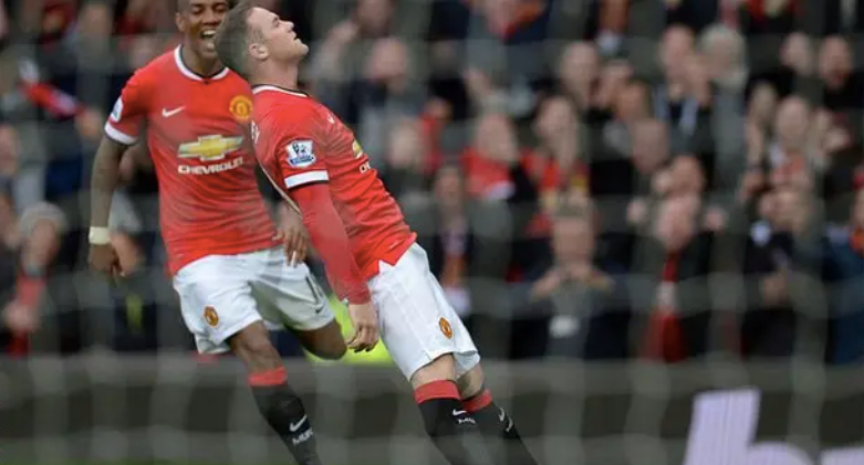 Wayne Rooney celebrating his goal in the 3-0 Premier League win against Tottenham at Old Trafford - March 15, 2015