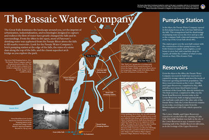 Sign depicting the Passaic Valley Water Company history though maps, text, and images.