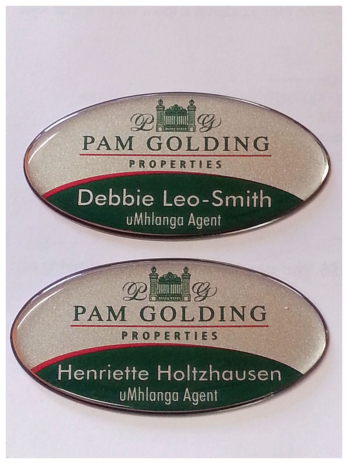pam golding metal etched badges
