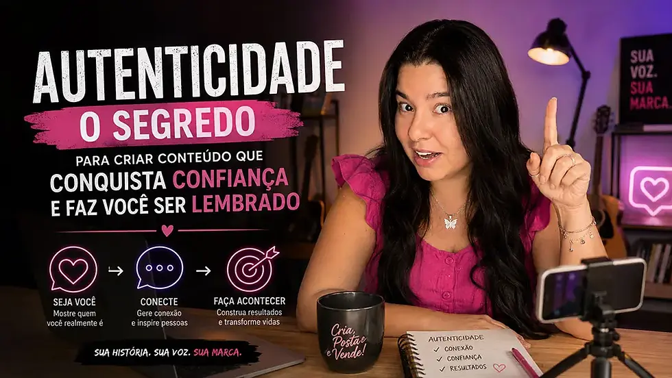 Criadora de conteúdo gravando um vídeo com naturalidade, representando autenticidade, confiança e construção de marca pessoal nas redes sociais.