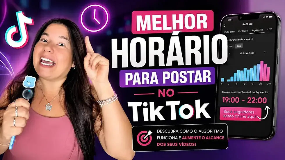 Criadora de conteúdo analisando no TikTok Studio os melhores horários para postar vídeos e aumentar o alcance.