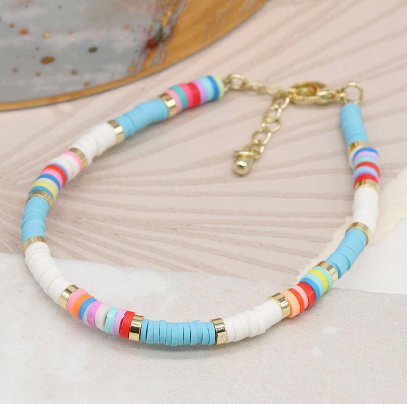White & Blue Fimo Bead Bracelet