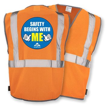 Logo designed and printed on the back of safety vests