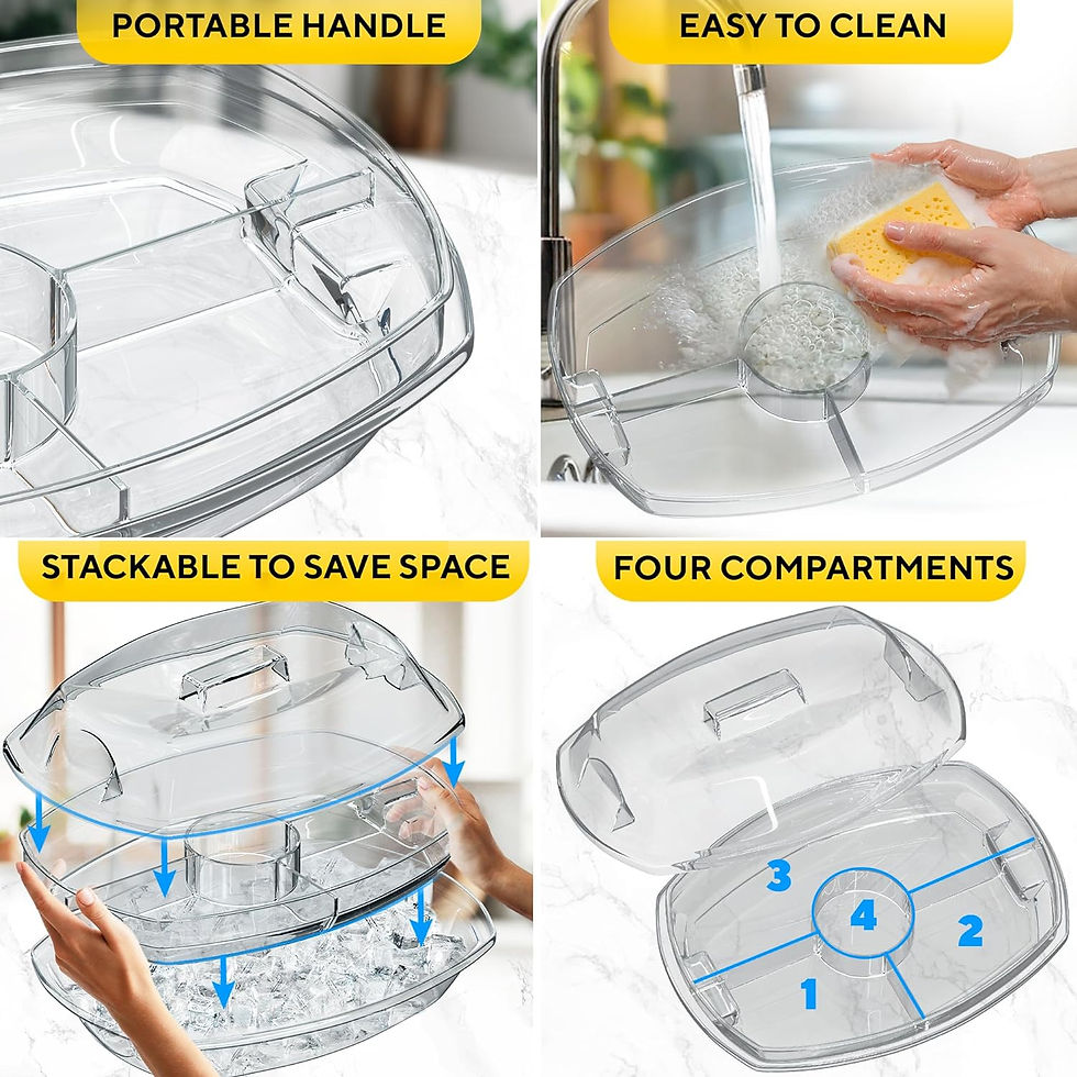 Miniatura: Chilled Serving Tray with Ice - Premium Cold Platter for Parties w/ 4 Compartmen