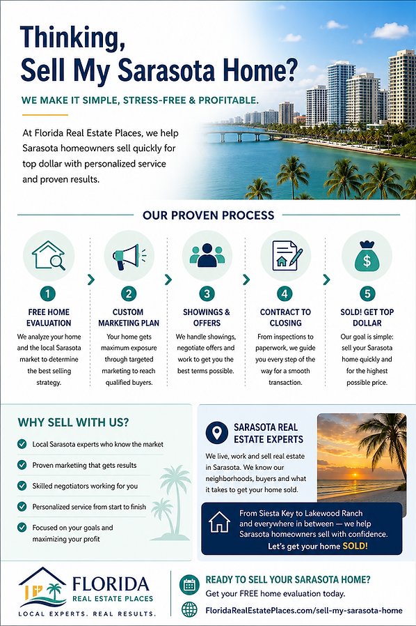 Thinking, Sell My Sarasota Home? We make it simple, stress-free & profitable. | Florida Real Estate Places — Sarasota FL real estate — 941-233-4646 — FREPHomes@gmail.com