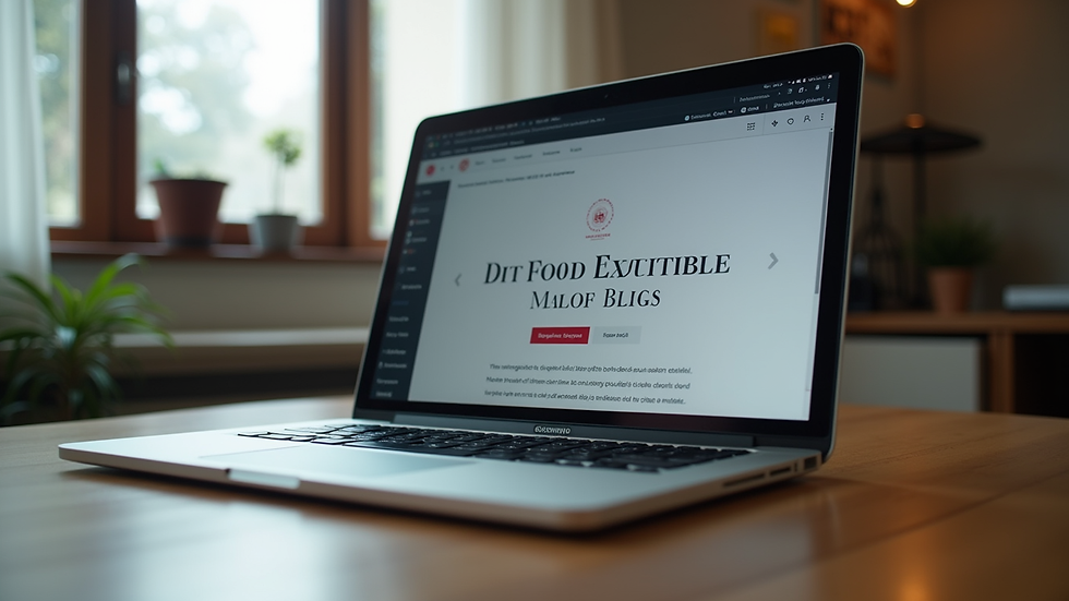 Eye-level view of a laptop with a blog post displayed on the screen