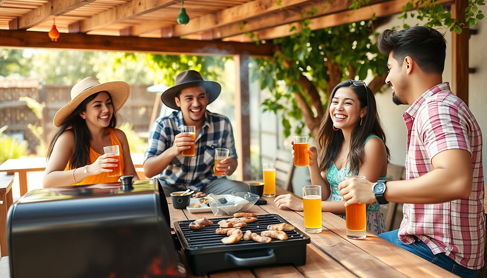 High angle view of a playful outdoor gathering with friends enjoying a sunny day
