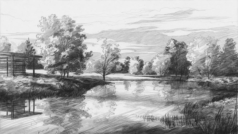 Bleistiftzeichnung einer Landschaft