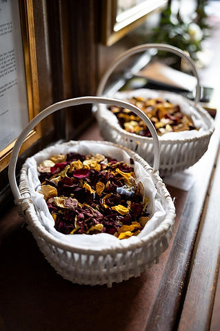 Wicker basket containing dried petals used for confetti