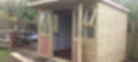 Wooden shed with glass windows and doors