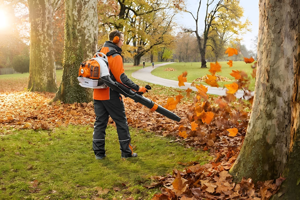 A worker using a leaf blower