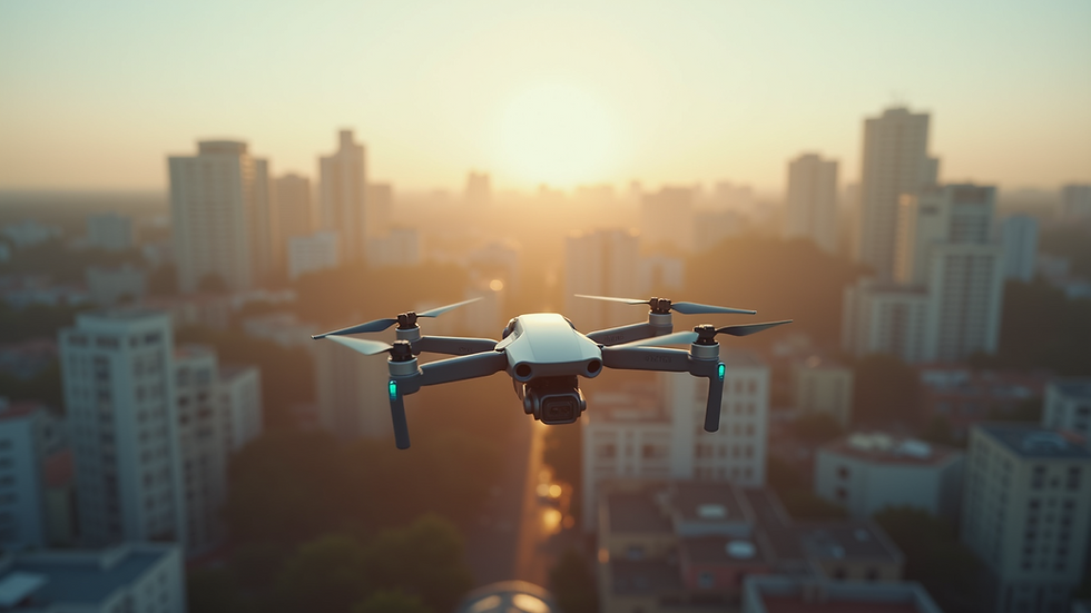 High angle view of a drone capturing a cityscape
