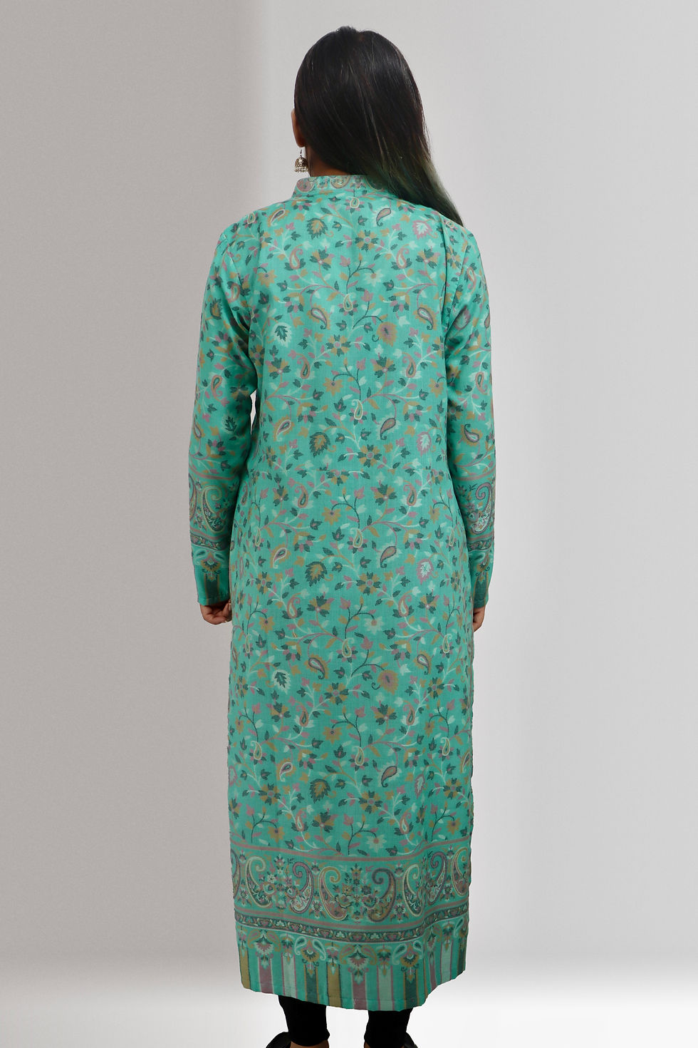 Thumbnail: Sea Green Floral Printed Woollen Kurti