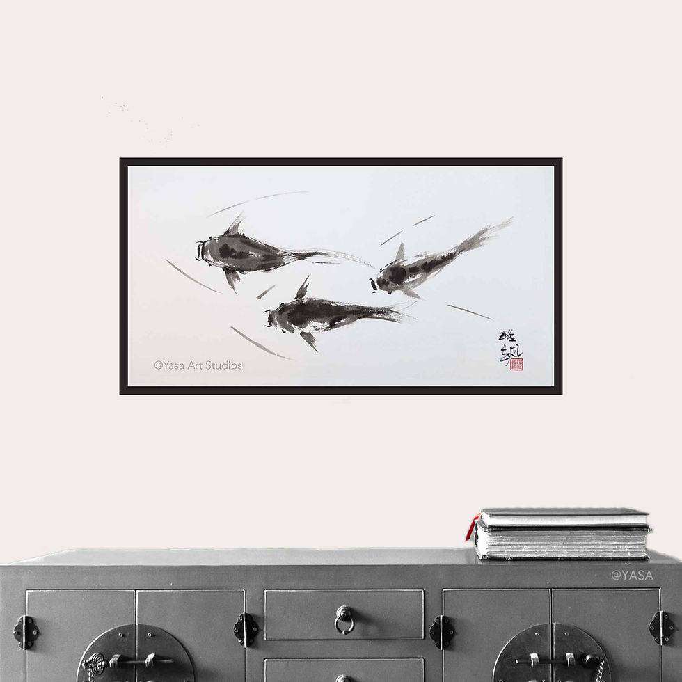 Thumbnail: Framed painting on the wall above Chinese style console. A book is on the console for size comparison.