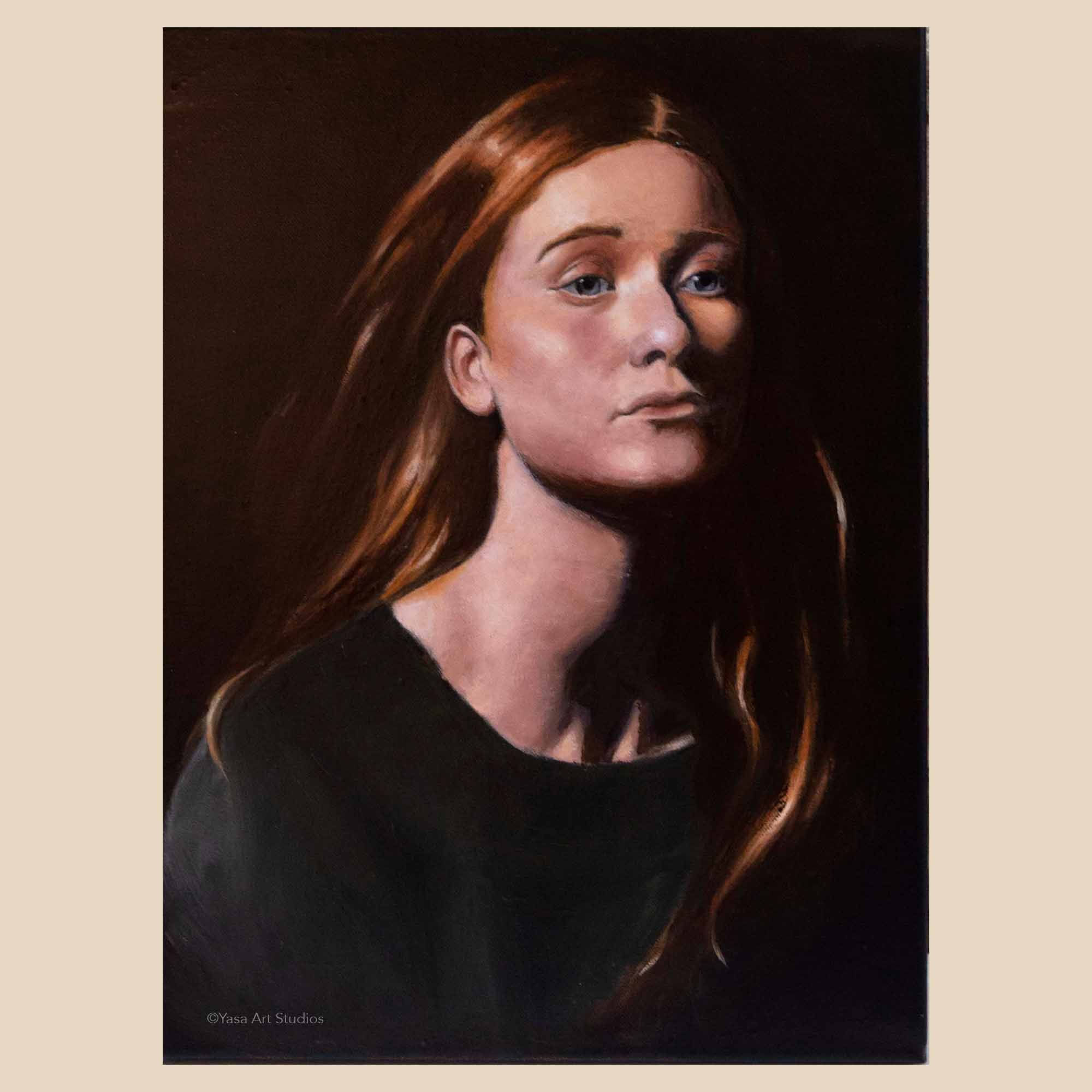 Portrait of a woman painted with oil on canvas