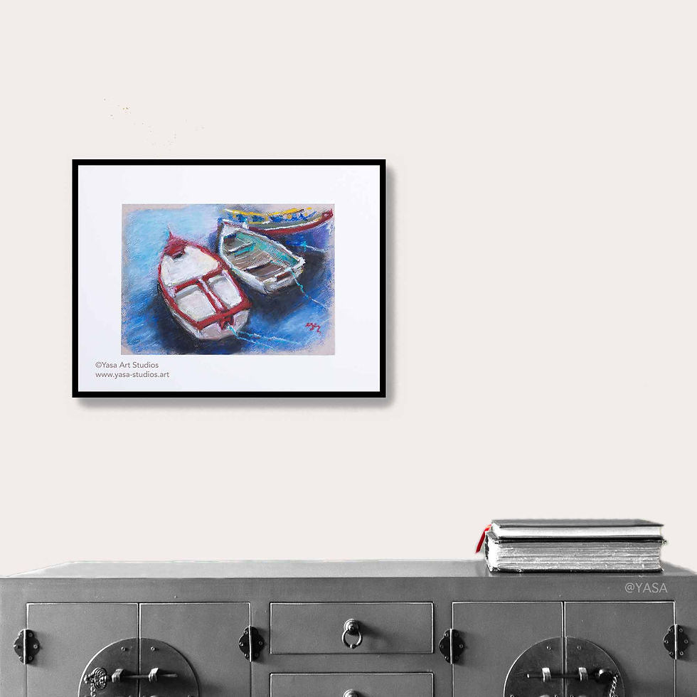 Thumbnail: Framed drawing on the wall above Chinese style console. A book is on the right side of the console.